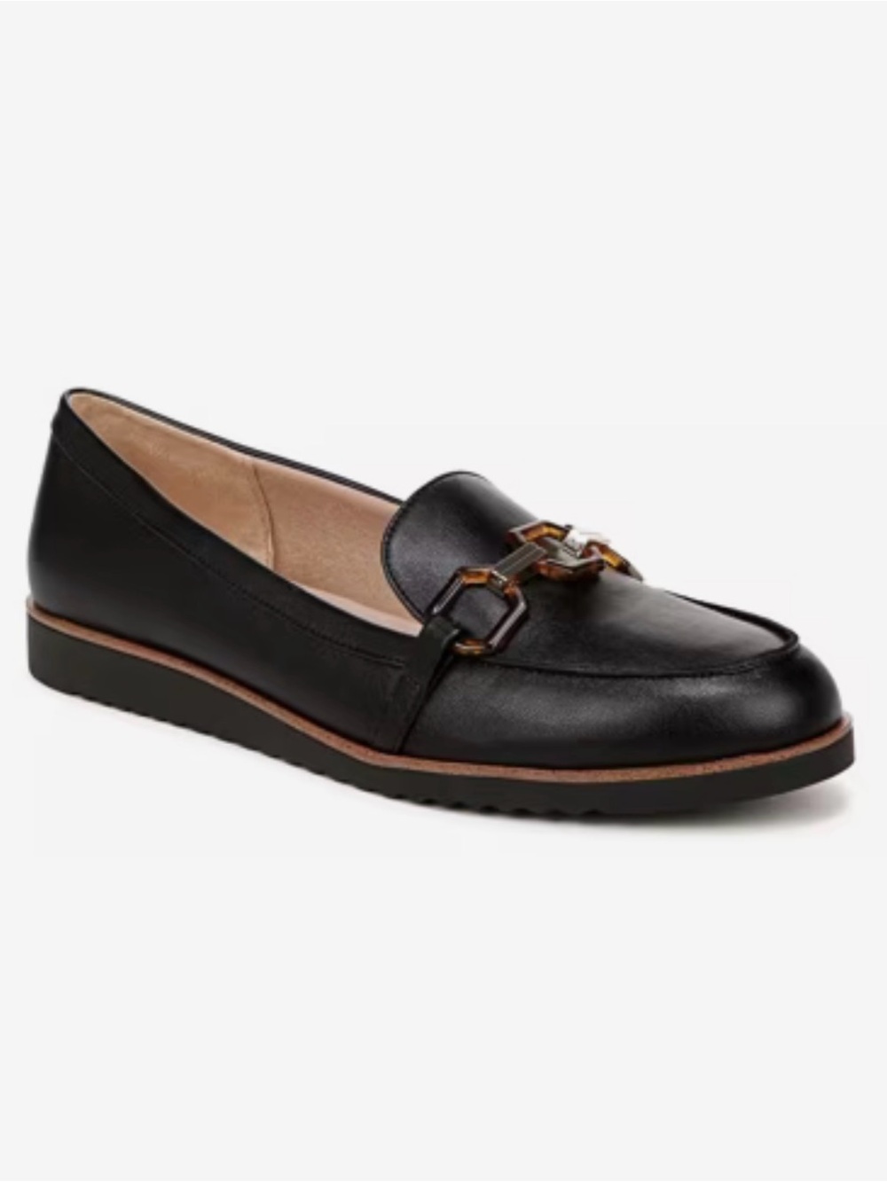 LifeStride Zee 3 Black Tortoise Chain Link Loafers 7.5 W Wide